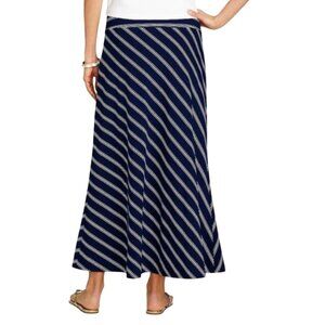 Talbots Navy Nautical Striped Pull on Skirt Maxi Length Size Small